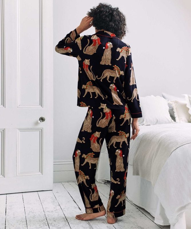 Chelsea Peers Christmas Leopard Print Long Pyjamas