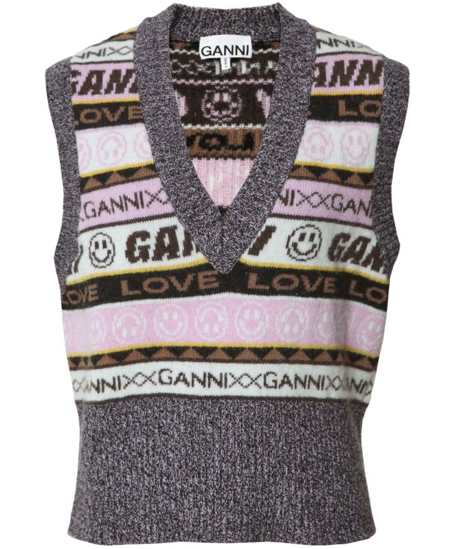 GANNI Graphic V-Neck Knitted Vest