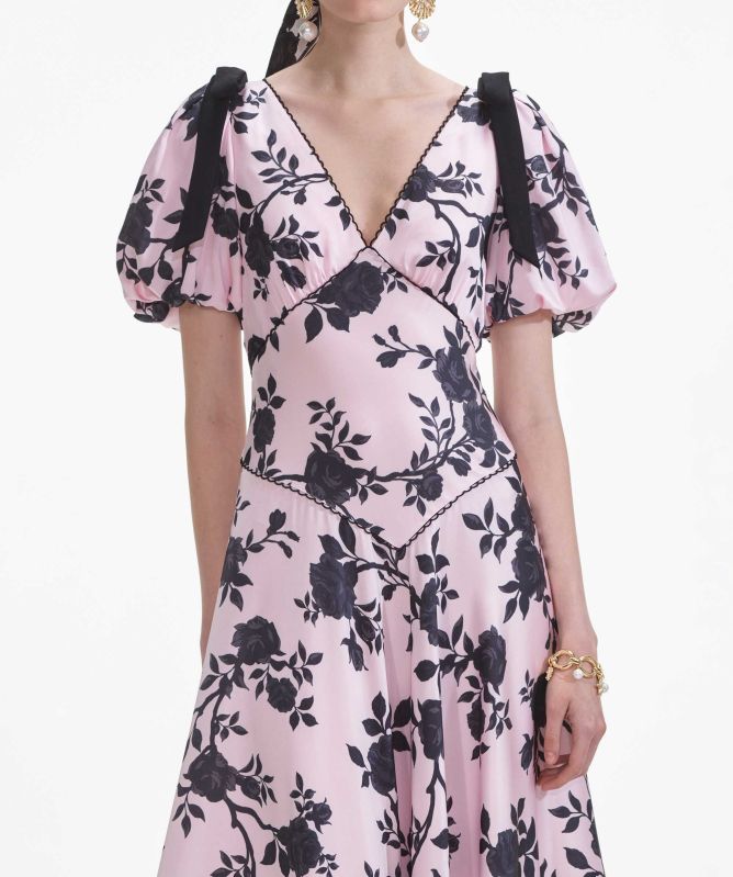 Self-Portrait Satin Floral Midi Dress