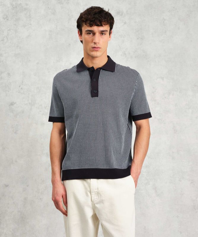 Wax London Ladder Stripe Knit Turin Polo Shirt