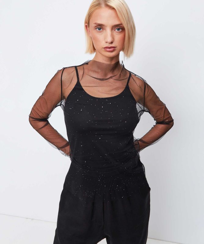 Bize Sequin Mesh Top