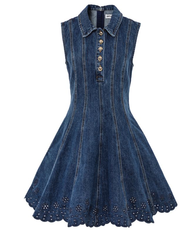 Self-Portrait Denim Broderie Mini Dress