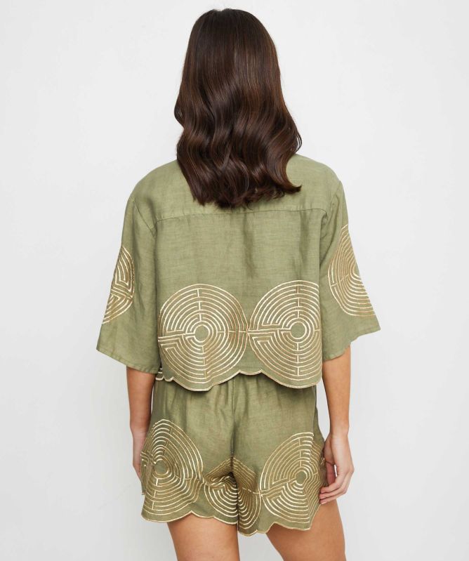 Greek Archaic Kori Circle Cropped Linen Shirt