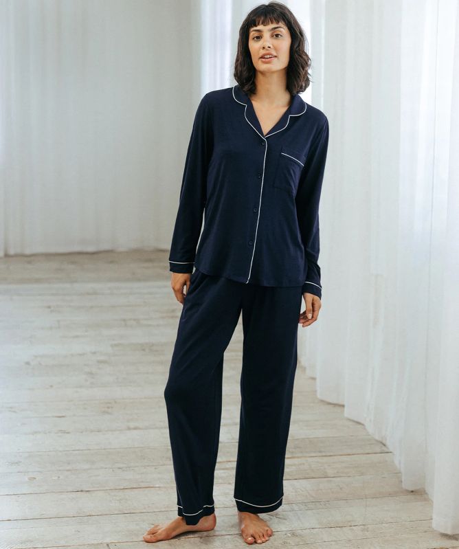 Chelsea Peers Modal Long Button Up Pajamas