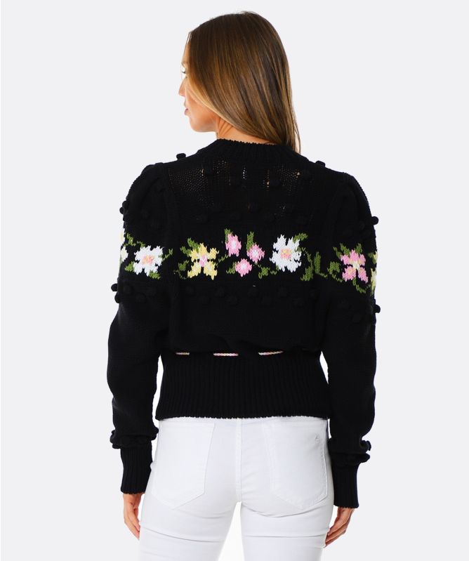 Hayley Menzies Black Gladys Intarsia Cotton Cardigan | Jules B