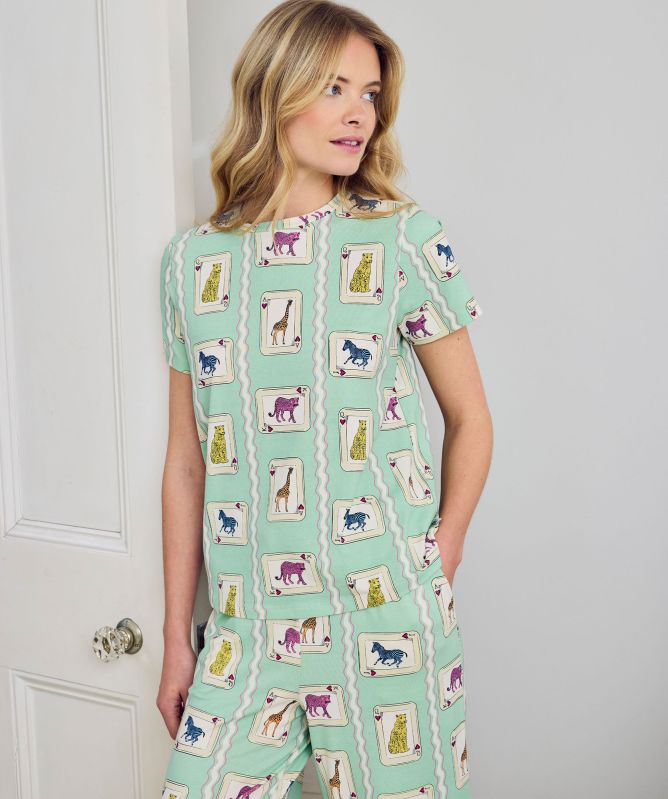 Chelsea Peers Playing Card Animals Print Long Pajamas
