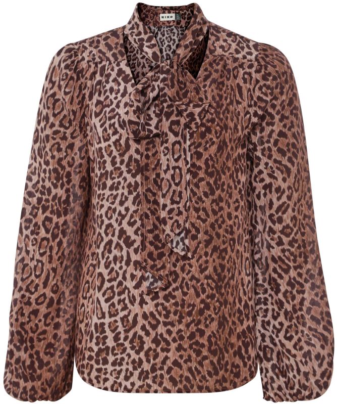 RIXO Moss Leopard Silk Blouse