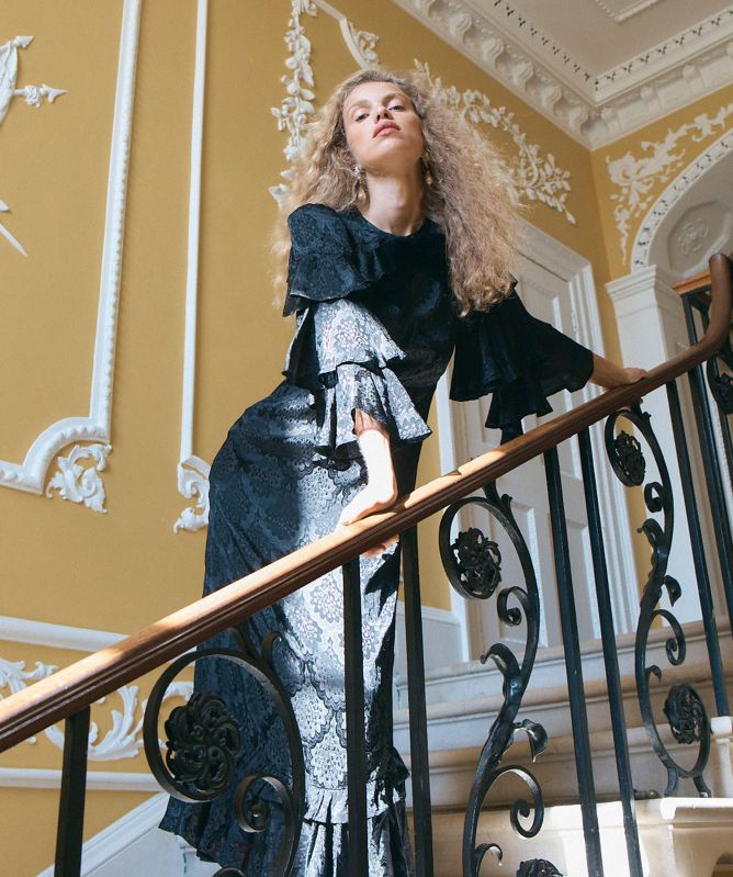 Queens of Archive Anjelica Jacquard Crepe Maxi Dress