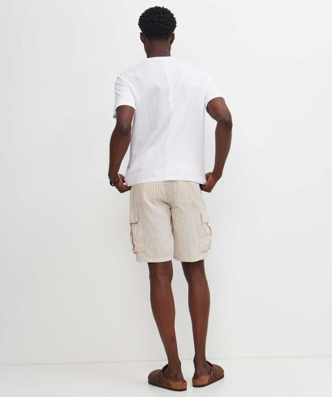 Seinse Linen Cotton Striped Cargo Shorts