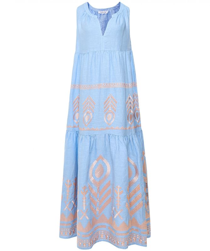 Greek Archaic Kori Sleeveless Embroidered Maxi Dress