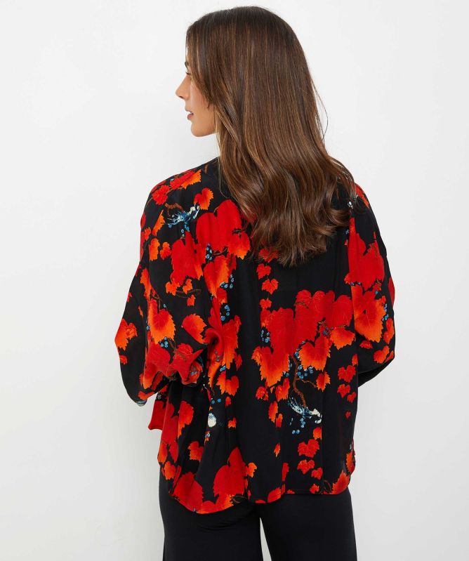 One Hundred Stars Acer Black Crepe Kimono