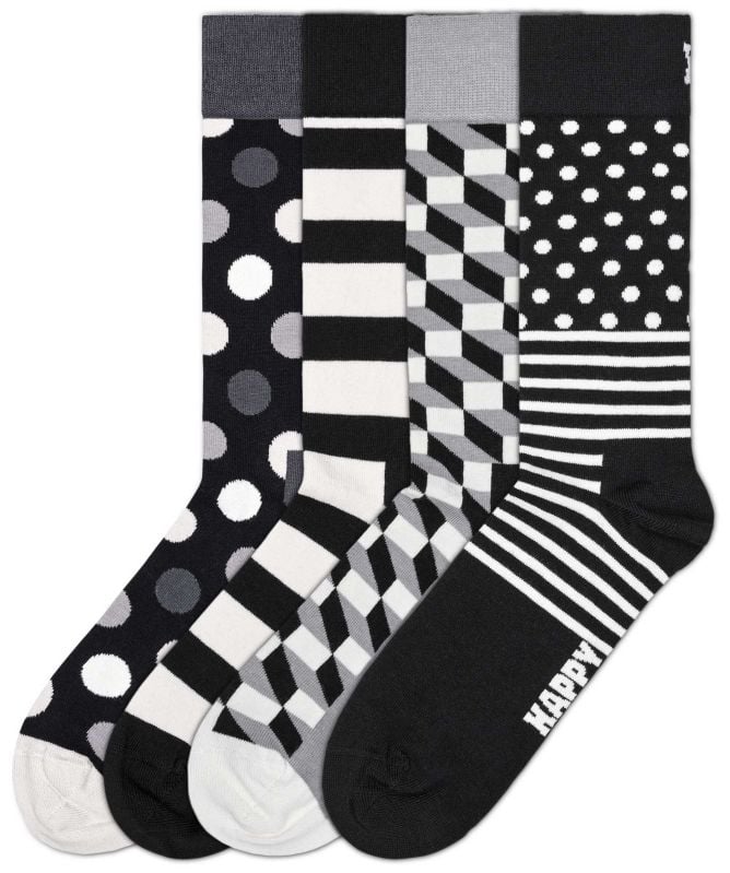 Happy Socks Classic Black & White Socks 4 Pack