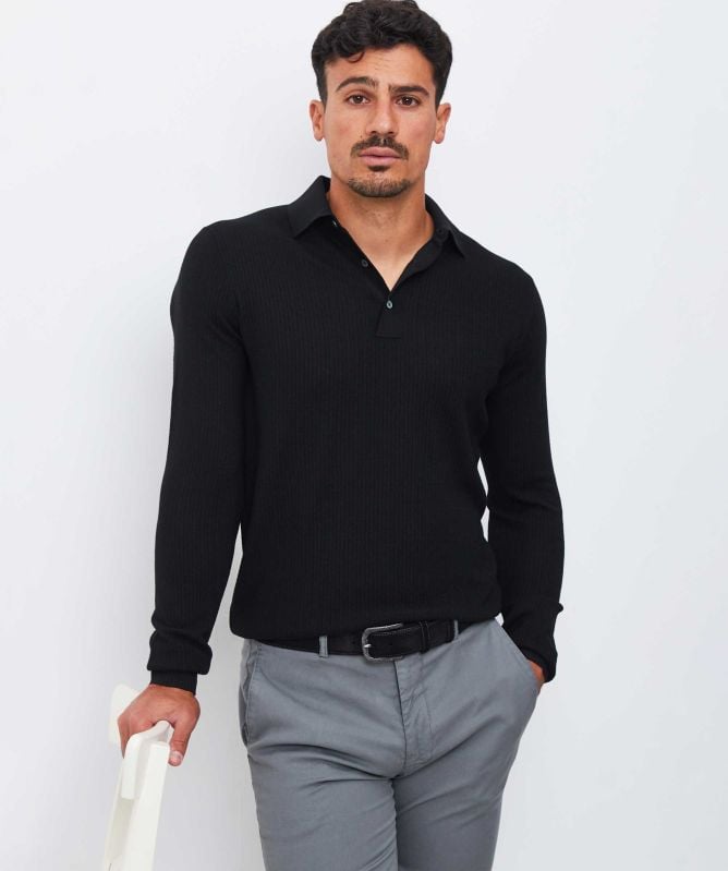Filippo De Laurentiis Merino Herringbone Polo
