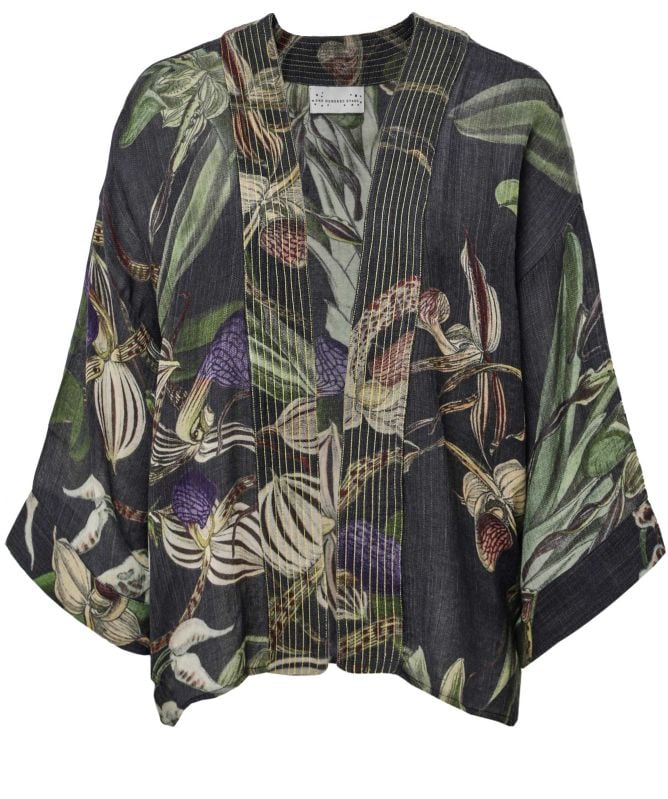 One Hundred Stars Orchid Black Wool Kimono