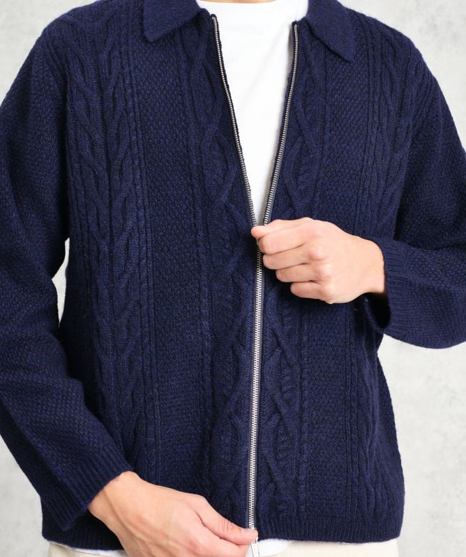 Wax London Cable Knit Friar Zip Cardigan