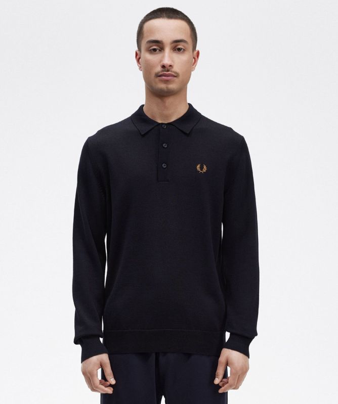 Fred Perry Knitted Long Sleeve Polo Shirt