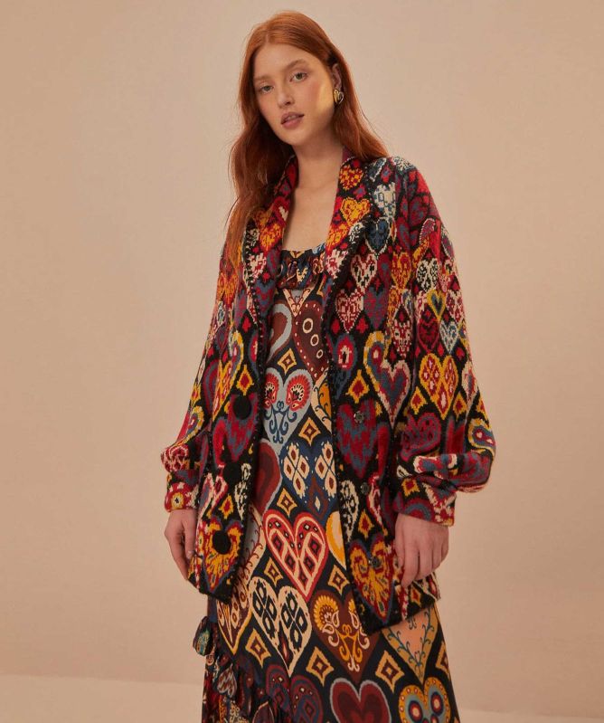 Farm Rio Hearts Ikat Knitted Blazer