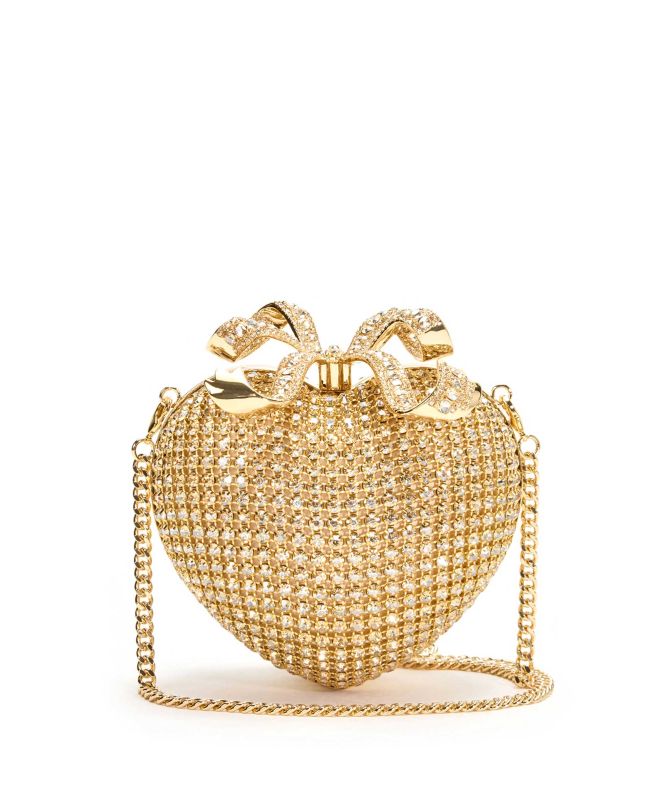 Self-Portrait Gold Crystal Heart Clutch