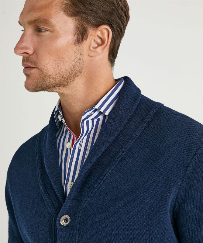 Hackett London Cardigan Homme Mérinos Soie - Léger Et Chaud
