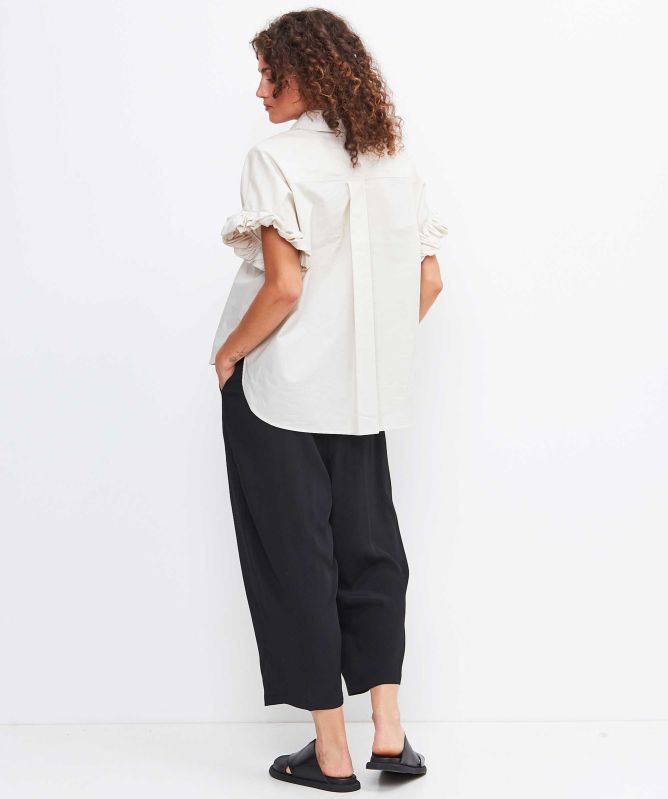 MEIMEIJ Black Draped Silk Trousers