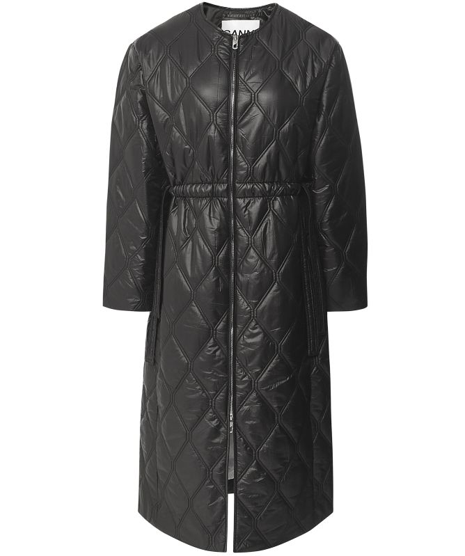 コート GANNI BLACK SHINY QUILT COAT Ganni Shiny Quilt Long Coat - Black - LE POINT