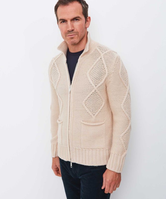 Wool and Co Cable Knit Zip Cardigan