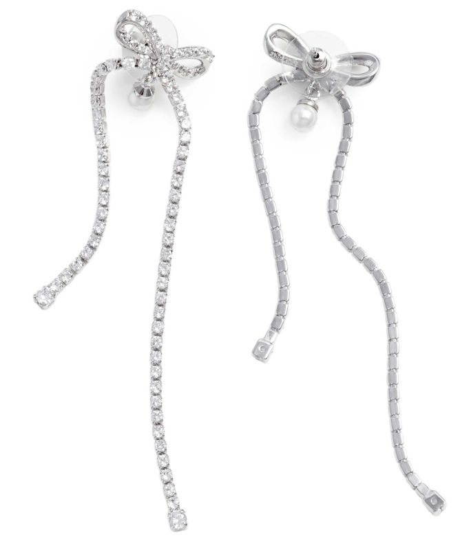 Self Portrait Crystal Bow Pearl Dangle Earrings