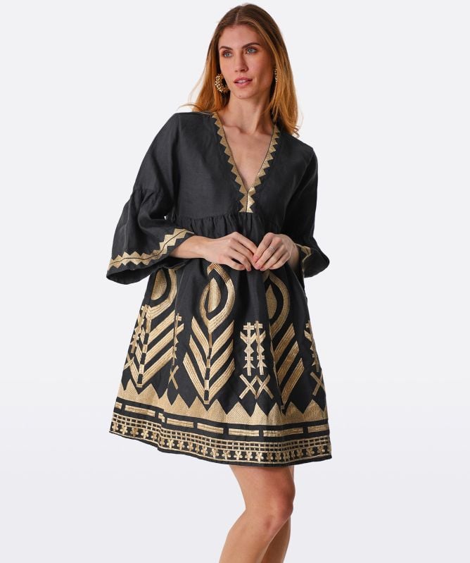 Greek Archaic Kori Linen Feather Dress