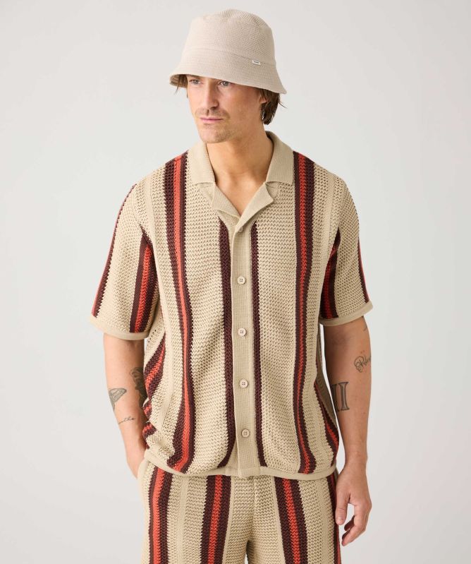 Knowledge Cotton Striped Knitted Shirt