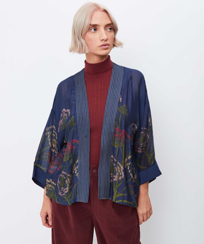 One Hundred Stars Parsley Seed Navy Kimono