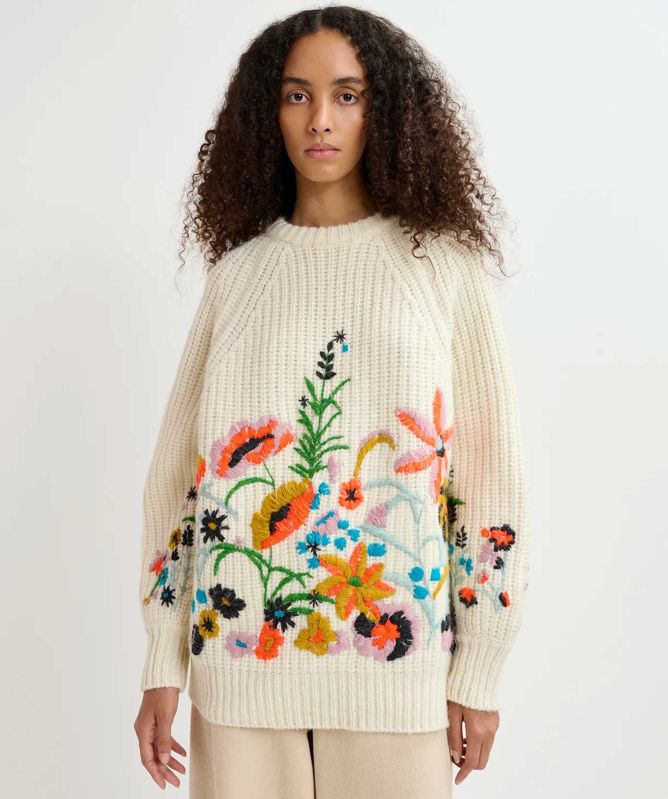 Essentiel Antwerp Embroidered Floral Glossy Jumper