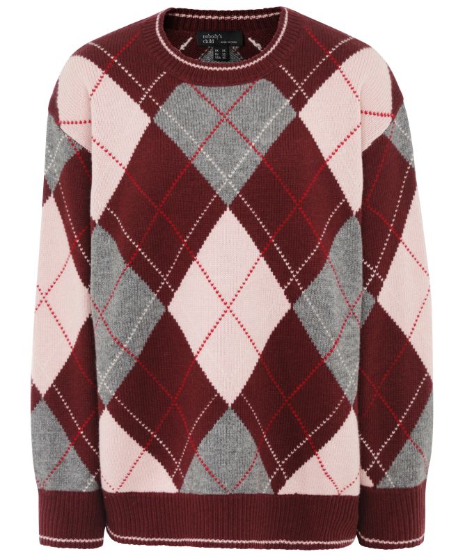 Nobody's Child Argyle Oversized Wool-Blend Sweater