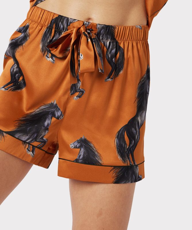 Chelsea Peers Satin Horses Print Short Pajamas