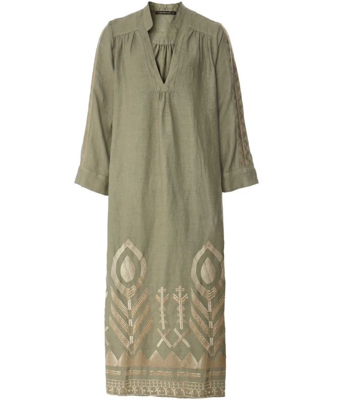 Greek Archaic Kori Linen Feather Midi Dress