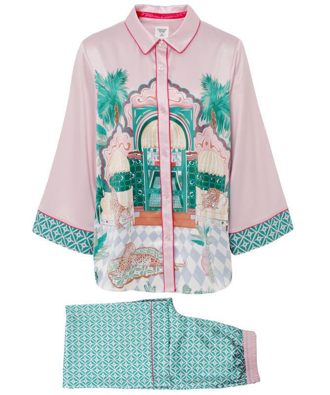 Chelsea Peers Satin The Clubhouse Print Long Pajamas