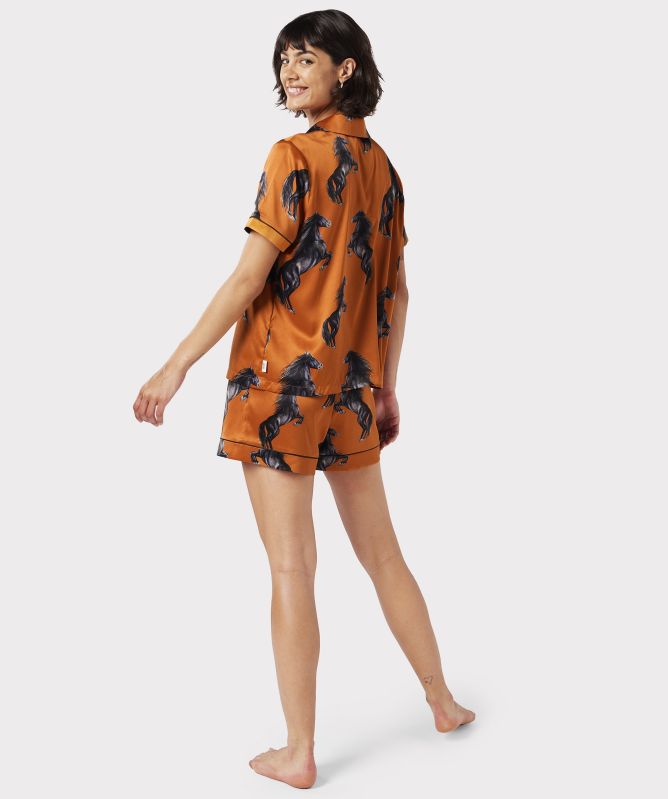 Chelsea Peers Satin Horses Print Short Pajamas
