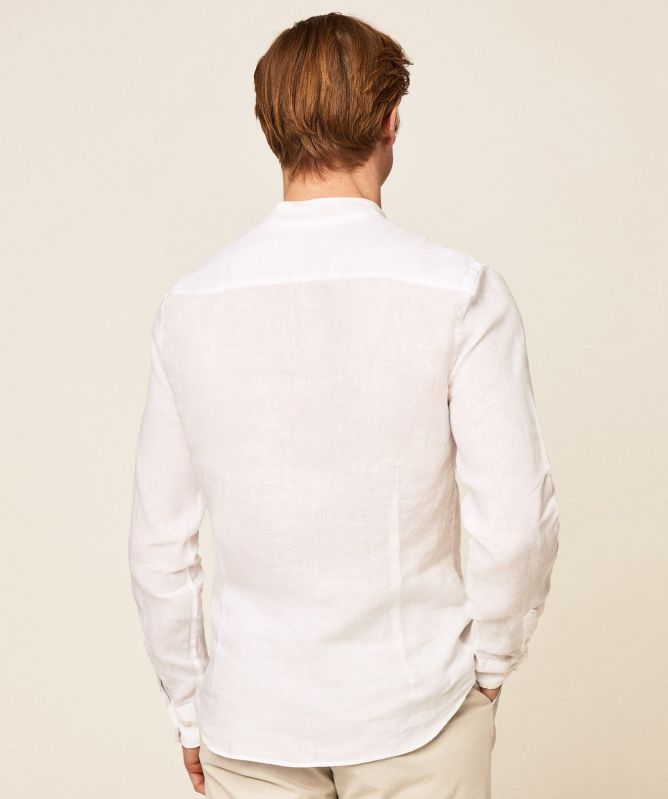 Hackett Linen Mandarin Collar Shirt