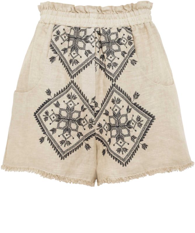 Greek Archaic Kori Linen Embroidered Lefkada Shorts