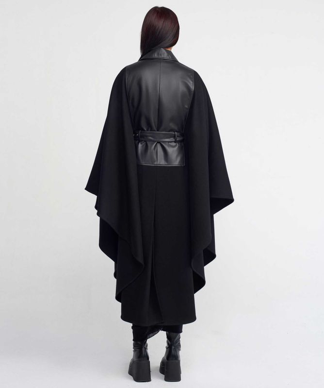 NU London Black Waistcoat Wool Cape Coat