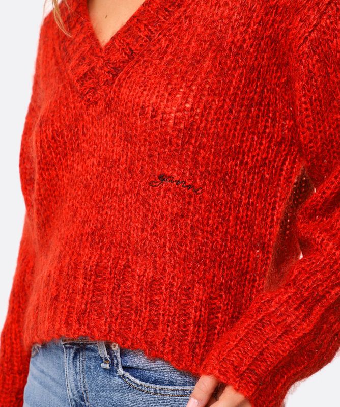 GANNI Mohair V-Neck Sweater