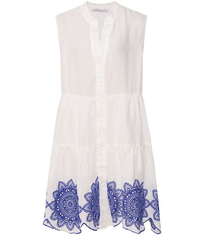 Greek Archaic Kori Linen Embroidered Daisy Sleeveless Dress