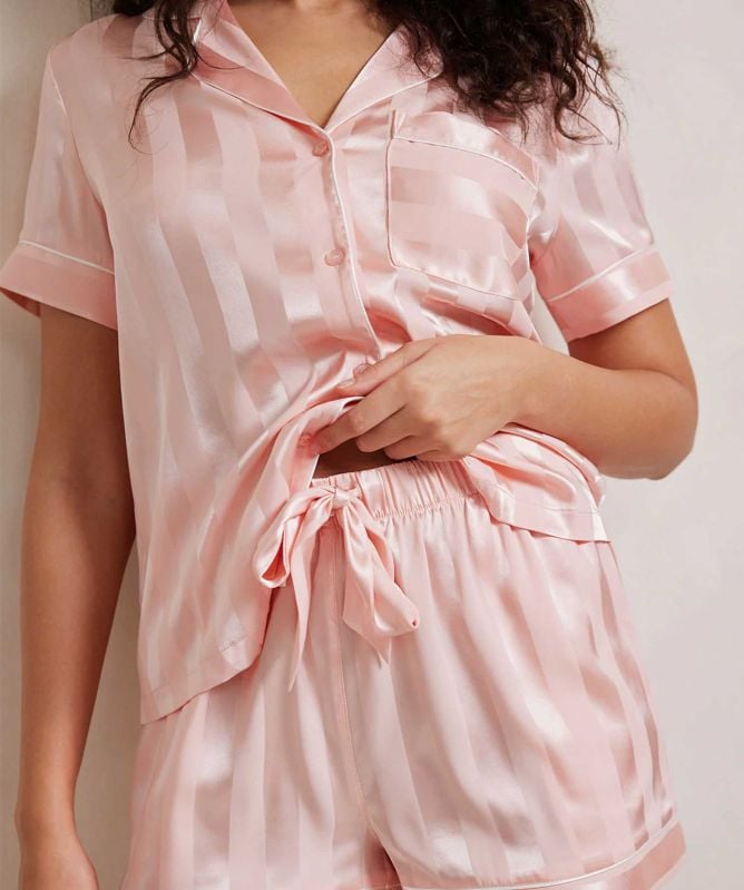 Chelsea Peers Satin Jacquard Stripe Short Pyjamas
