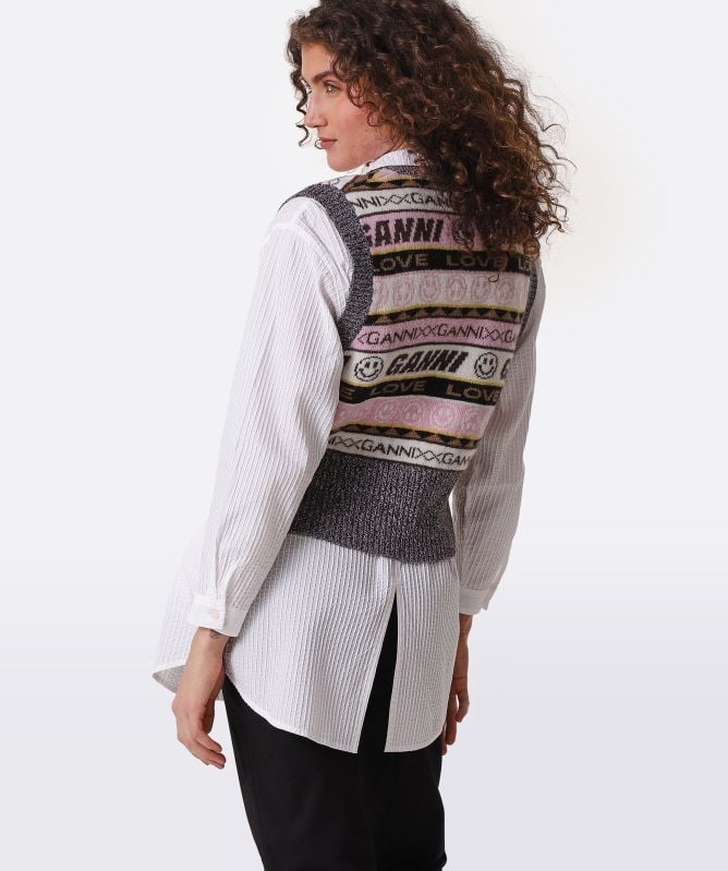 GANNI Graphic V-Neck Knitted Vest