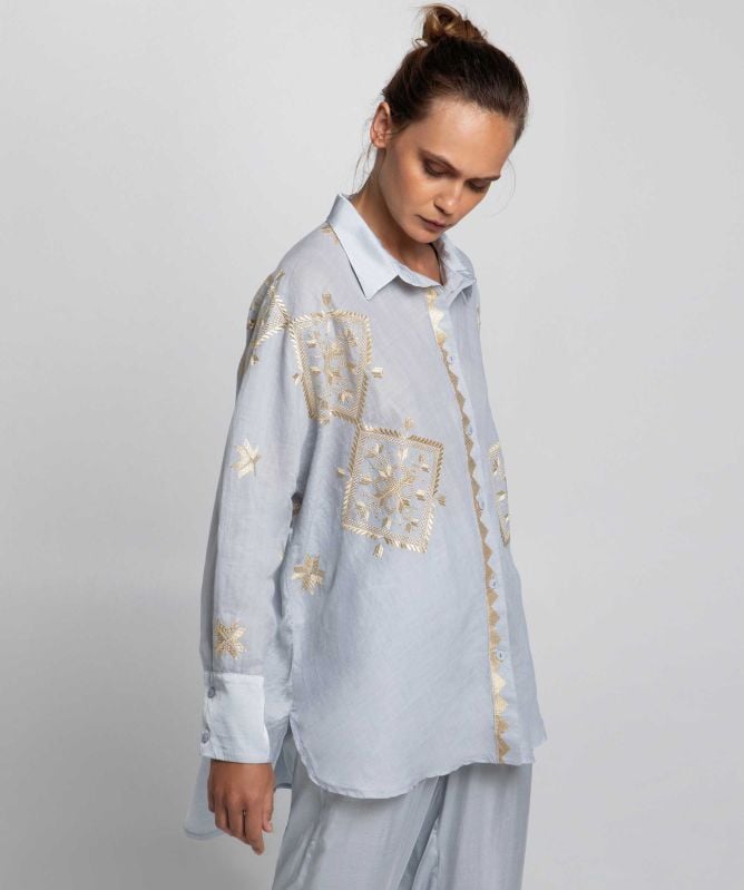 Greek Archaic Kori Embroidered Lefkada Shirt
