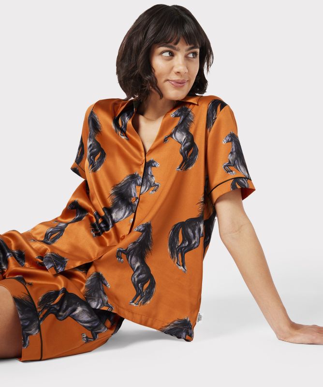 Chelsea Peers Satin Horses Print Short Pajamas