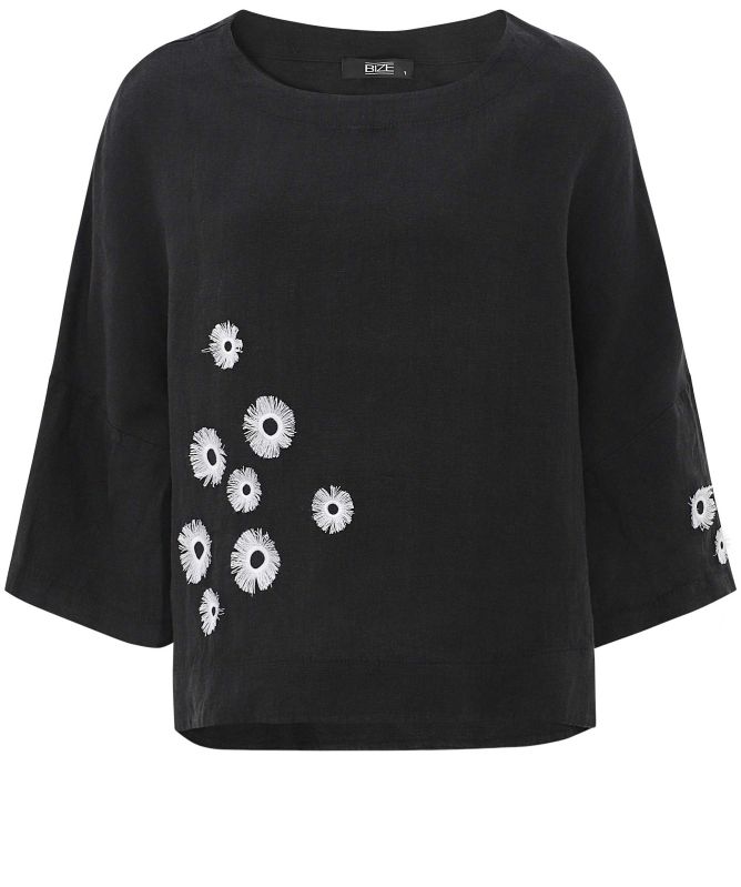 Bize Linen Floral Embroidered Blouse