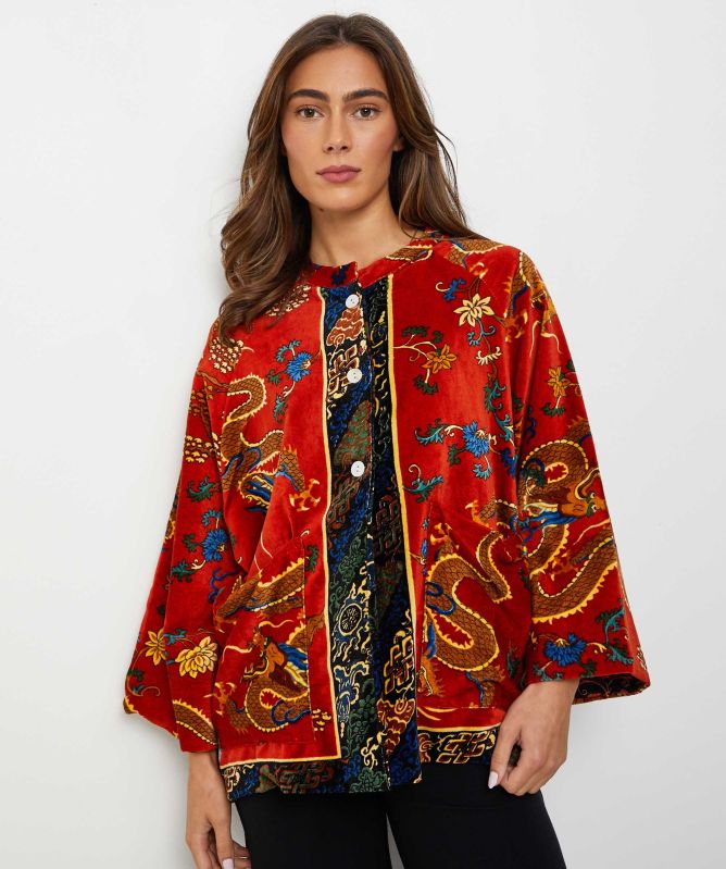 One Hundred Stars Dragon Rust Velvet Jacket