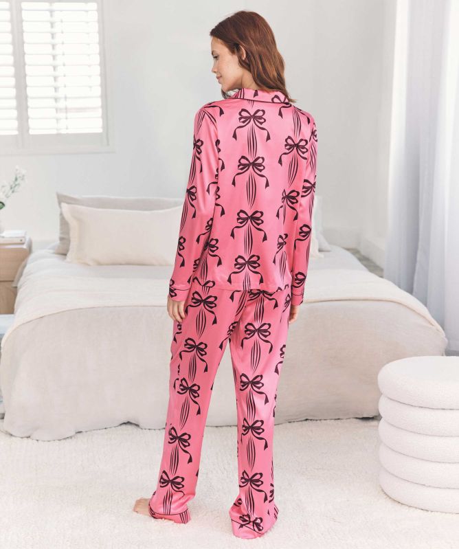 Chelsea Peers Satin Bow Print Long Pyjamas