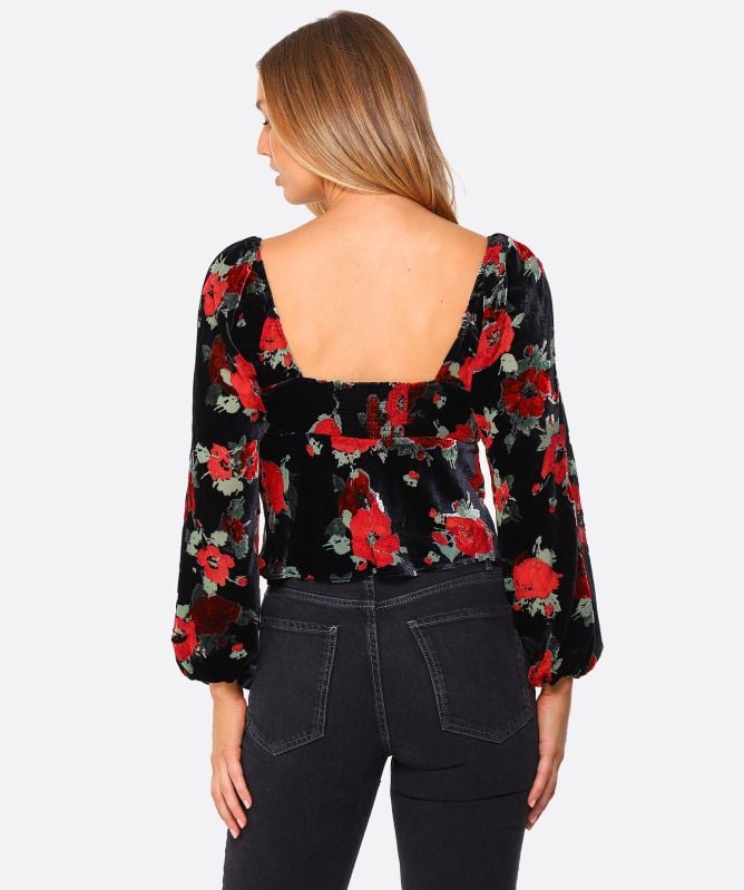 RIXO Bridgette Poppy Velvet Top