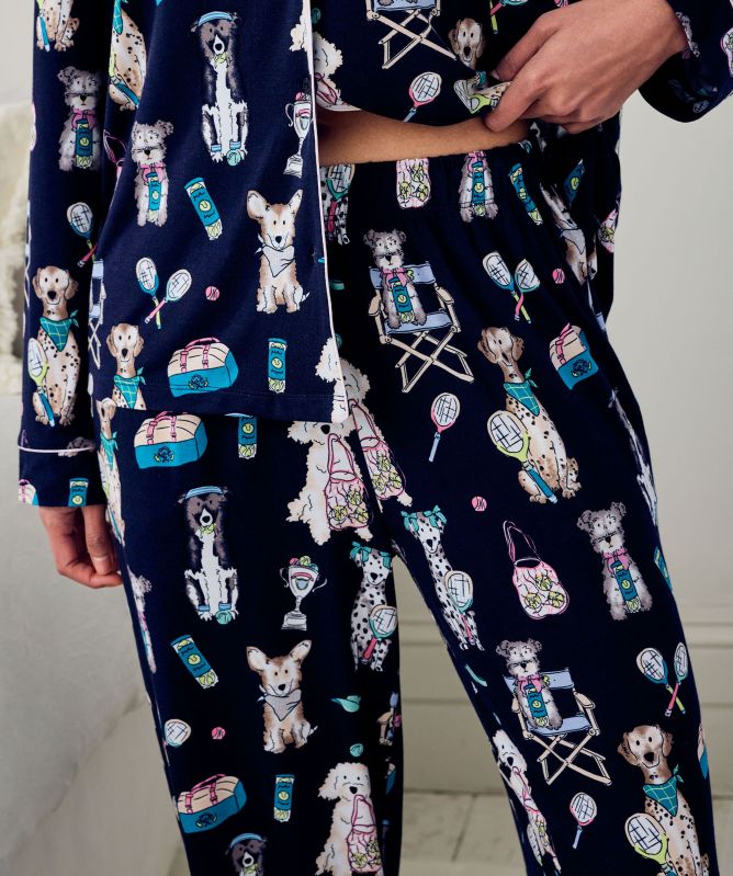 Chelsea Peers Tennis Dogs Print Long Pajamas